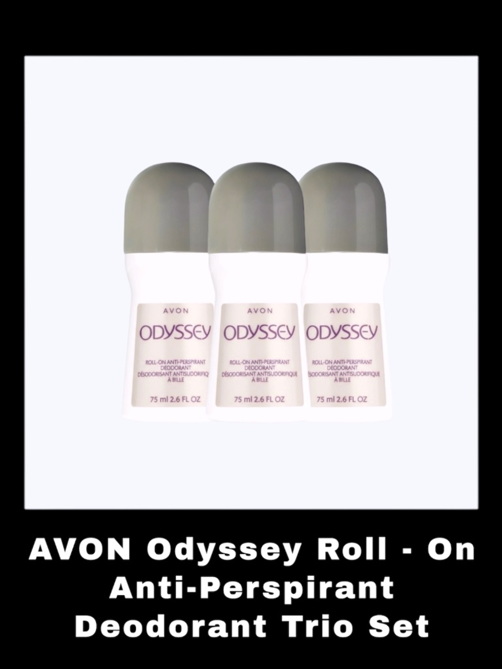 AVON Odyssey 2.6 Fluid Ounces Roll-On Antiperspirant Deodorant Trio Set